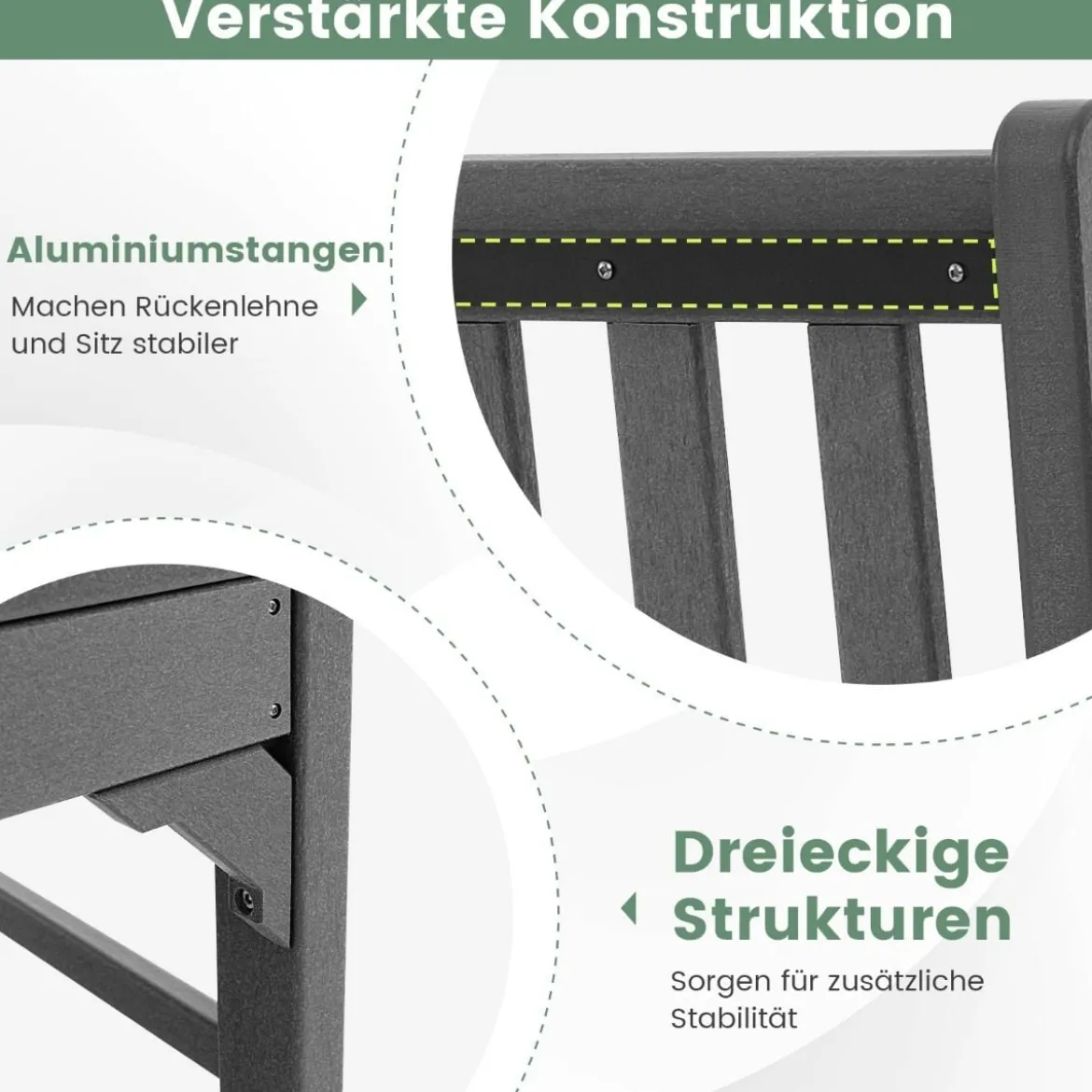Gartenbank wetterfest 2-Sitzer Sitzbank bis 320 kg Belastbar 126 x 60 x 90 cm Grau