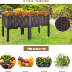 Gartenbeet Erhöhter Pflanzkasten mit 8 Beinen 40,5 x 40,5 x 45 cm Braun