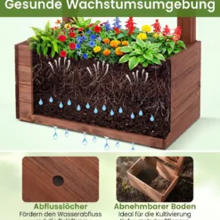 Gartenbogen aus Holz mit 2 Pflanzkästen Rosenbogen mit Rankgitter 208 x 55 x 220 cm