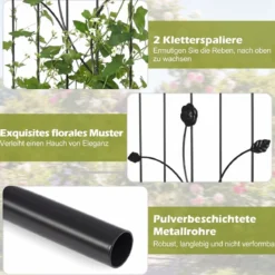 Gartenbogen Metall Bogen-Spalier mit abschließbarem Tor Bodenplatten & Erdspießen Rankgitter Schwarz