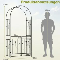Gartenbogen Metall Bogen-Spalier mit abschließbarem Tor Bodenplatten & Erdspießen Rankgitter Schwarz