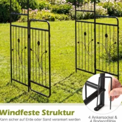Gartenbogen Metall Bogen-Spalier mit abschließbarem Tor Bodenplatten & Erdspießen Rankgitter Schwarz