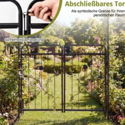 Gartenbogen Metall Bogen-Spalier mit abschließbarem Tor Bodenplatten & Erdspießen Rankgitter Schwarz