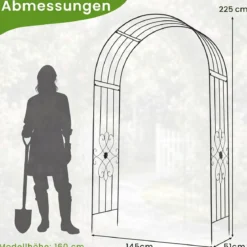 Gartenbogen Metall Rosenbogen mit 4 Erdspieß Rosengitter für Kletterpflanzen & Rosen 144 x 51 x 222 cm Schwarz