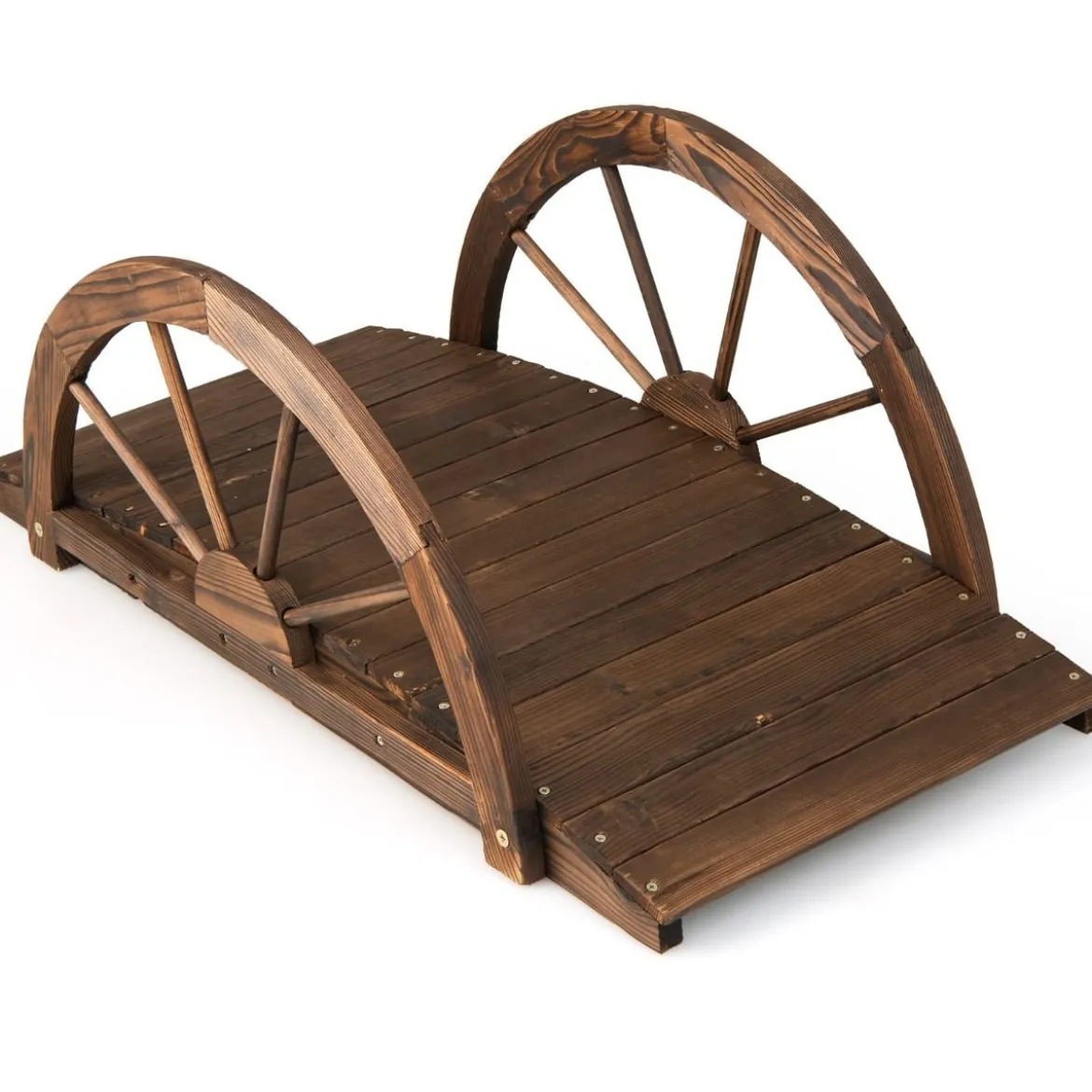Gartenbrücke aus Holz Teichbrücke mit doppeltem Halbradgeländer 101 x 48,5 x 38 cm