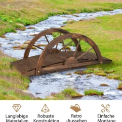 Gartenbrücke aus Holz Teichbrücke mit doppeltem Halbradgeländer 101 x 48,5 x 38 cm