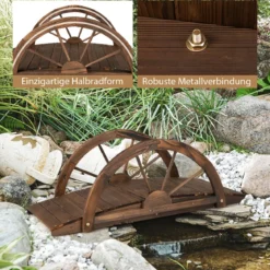 Gartenbrücke aus Holz Teichbrücke mit doppeltem Halbradgeländer 101 x 48,5 x 38 cm