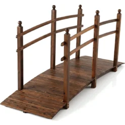 Gartenbrücke aus Tannenholz Bogenbrücke mit Geländer Wetterfest 500kg Tragkraft 230 x 73 x 108 cm