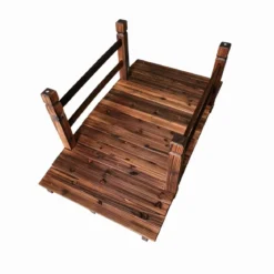 Gartenbrücke aus Tannenholz Bogenbrücke mit Geländer Wetterfest 500kg Tragkraft 125 x 68 x 47 cm