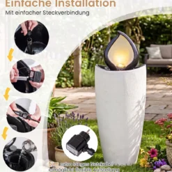 Gartenbrunnen 92 cm Springbrunnen mit LED-Beleuchtung Wetterfestes Wasserspiel aus Kunstharz