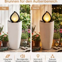 Gartenbrunnen 92 cm Springbrunnen mit LED-Beleuchtung Wetterfestes Wasserspiel aus Kunstharz