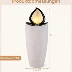 Gartenbrunnen 92 cm Springbrunnen mit LED-Beleuchtung Wetterfestes Wasserspiel aus Kunstharz
