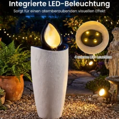 Gartenbrunnen 92 cm Springbrunnen mit LED-Beleuchtung Wetterfestes Wasserspiel aus Kunstharz
