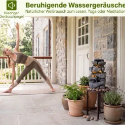 Gartenbrunnen mit LED-Beleuchtung 5-Stufiger Springbrunnen aus Kunstharz mit Leise Pumpe 29,5 x 21 x 47 cm