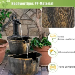 Gartenbrunnen mit Wasserpumpe Rustikaler Kaskadenwasserbrunnen 45,5 x 41 x 68 cm