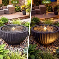 Gartenbrunnen Runder Springbrunnen mit LED Beleuchtung Kleiner Terrassenbrunnen