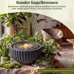 Gartenbrunnen Runder Springbrunnen mit LED Beleuchtung Kleiner Terrassenbrunnen