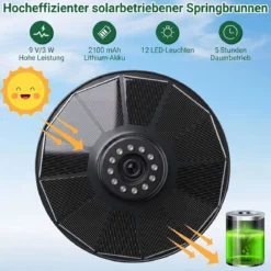 Gartenbrunnen Solarbetriebener Springbrunnen mit LED Beleuchtung und 3 Düsen Terrassenbrunnen