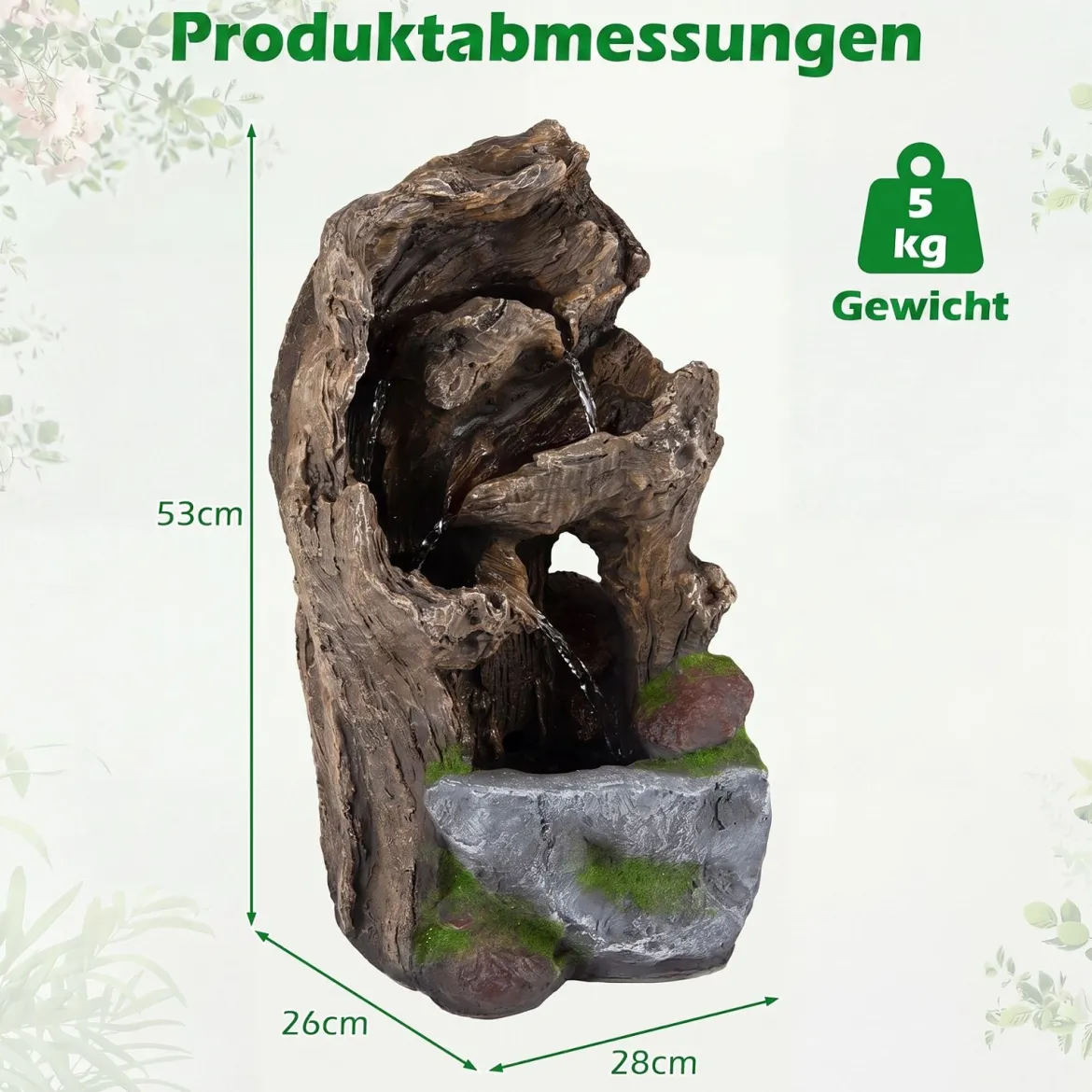 Gartenbrunnen 4-Stufiger Springbrunnen mit LED-Beleuchtung & Pumpe Wasserspiel Wetterfest