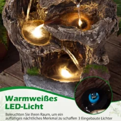 Gartenbrunnen 4-Stufiger Springbrunnen mit LED-Beleuchtung & Pumpe Wasserspiel Wetterfest