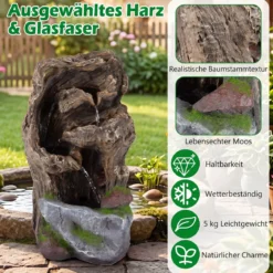 Gartenbrunnen 4-Stufiger Springbrunnen mit LED-Beleuchtung & Pumpe Wasserspiel Wetterfest