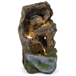 Gartenbrunnen 4-Stufiger Springbrunnen mit LED-Beleuchtung & Pumpe Wasserspiel Wetterfest