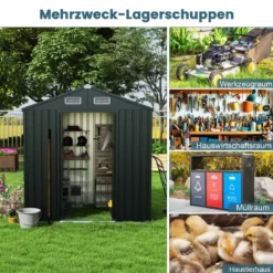 Gartenhaus Metall 182 x 129 x 197 cm | 3,25 m³ Gerätehaus mit Schrägdach Dunkelgrau