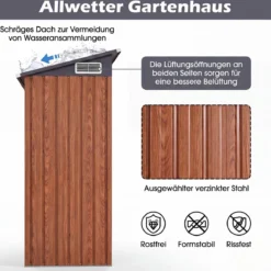 Gartenhaus Metall 150 x 90,5 x 185 cm 1,5 m³ Gerätehaus mit Pultdach Braun/Grün/Hellgrau/Dunkelgrau
