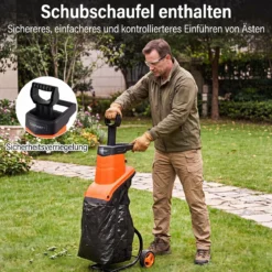 Gartenhäcksler Elektrisch 2500W Messerhäcksler für Äste bis 45 mm 21:1 Häckselverhältnis Orange