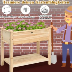 Gartenhochbeet Holz-Hochbeet mit Beinen Pflanztrog aus Holz Pflanzbeet groß mit Ablage 86 x 46 x 76 cm