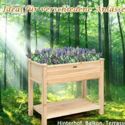 Gartenhochbeet Holz-Hochbeet mit Beinen Pflanztrog aus Holz Pflanzbeet groß mit Ablage 86 x 46 x 76 cm