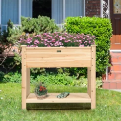 Gartenhochbeet Holz-Hochbeet mit Beinen Pflanztrog aus Holz Pflanzbeet groß mit Ablage 86 x 46 x 76 cm