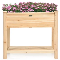 Gartenhochbeet Holz-Hochbeet mit Beinen Pflanztrog aus Holz Pflanzbeet groß mit Ablage 86 x 46 x 76 cm