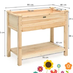Gartenhochbeet Holz-Hochbeet mit Beinen Pflanztrog aus Holz Pflanzbeet groß mit Ablage 86 x 46 x 76 cm
