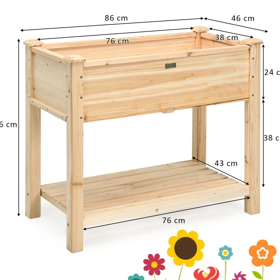 Gartenhochbeet Holz-Hochbeet mit Beinen Pflanztrog aus Holz Pflanzbeet groß mit Ablage 86 x 46 x 76 cm