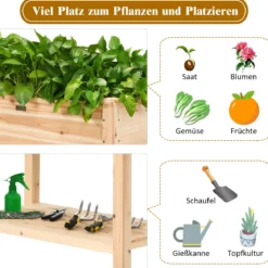 Gartenhochbeet Holz-Hochbeet mit Beinen Pflanztrog aus Holz Pflanzbeet groß mit Ablage 86 x 46 x 76 cm