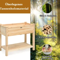 Gartenhochbeet Holz-Hochbeet mit Beinen Pflanztrog aus Holz Pflanzbeet groß mit Ablage 86 x 46 x 76 cm