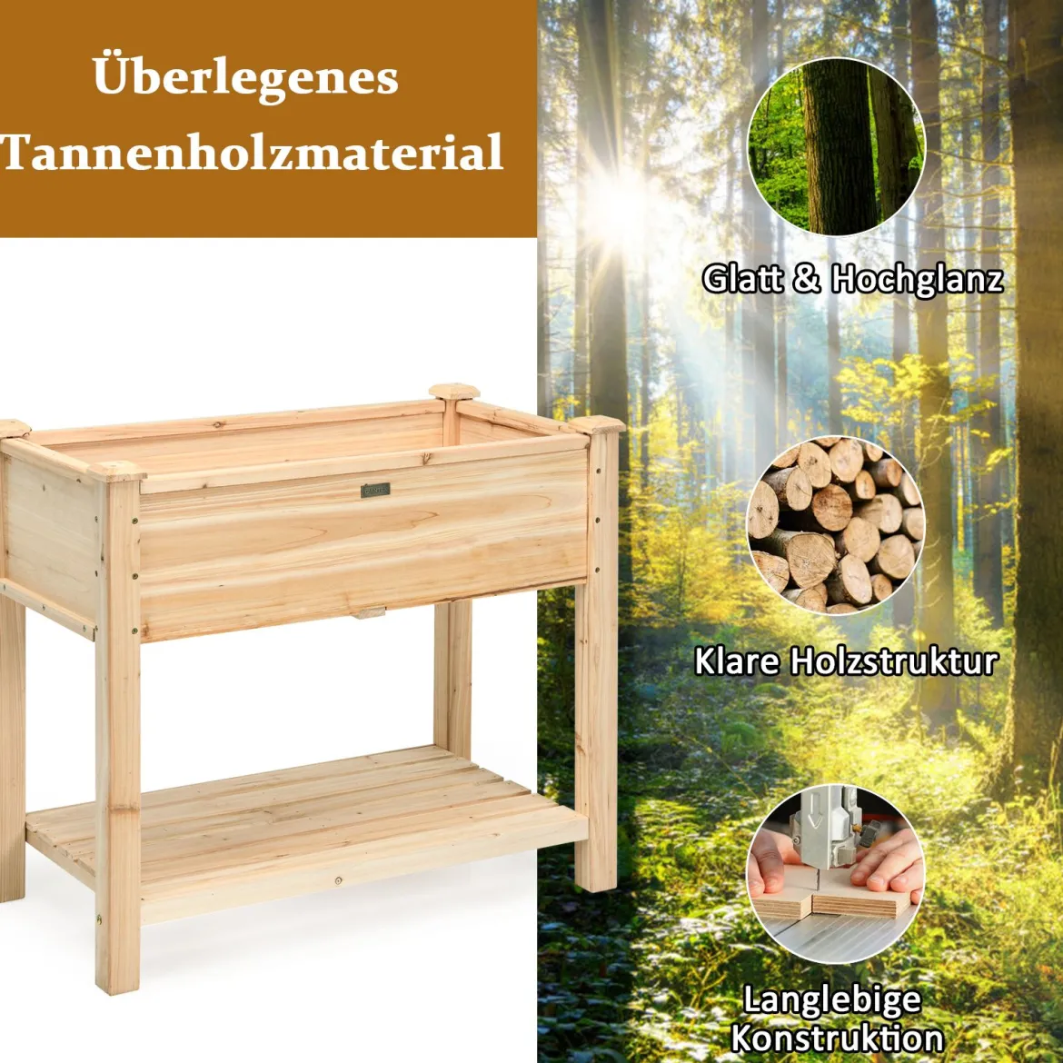 Gartenhochbeet Holz-Hochbeet mit Beinen Pflanztrog aus Holz Pflanzbeet groß mit Ablage 86 x 46 x 76 cm