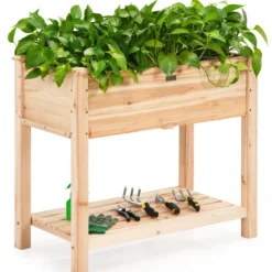 Gartenhochbeet Holz-Hochbeet mit Beinen Pflanztrog aus Holz Pflanzbeet groß mit Ablage 86 x 46 x 76 cm