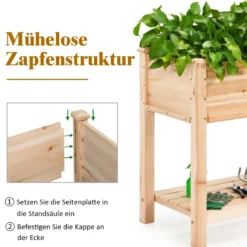 Gartenhochbeet Holz-Hochbeet mit Beinen Pflanztrog aus Holz Pflanzbeet groß mit Ablage 86 x 46 x 76 cm