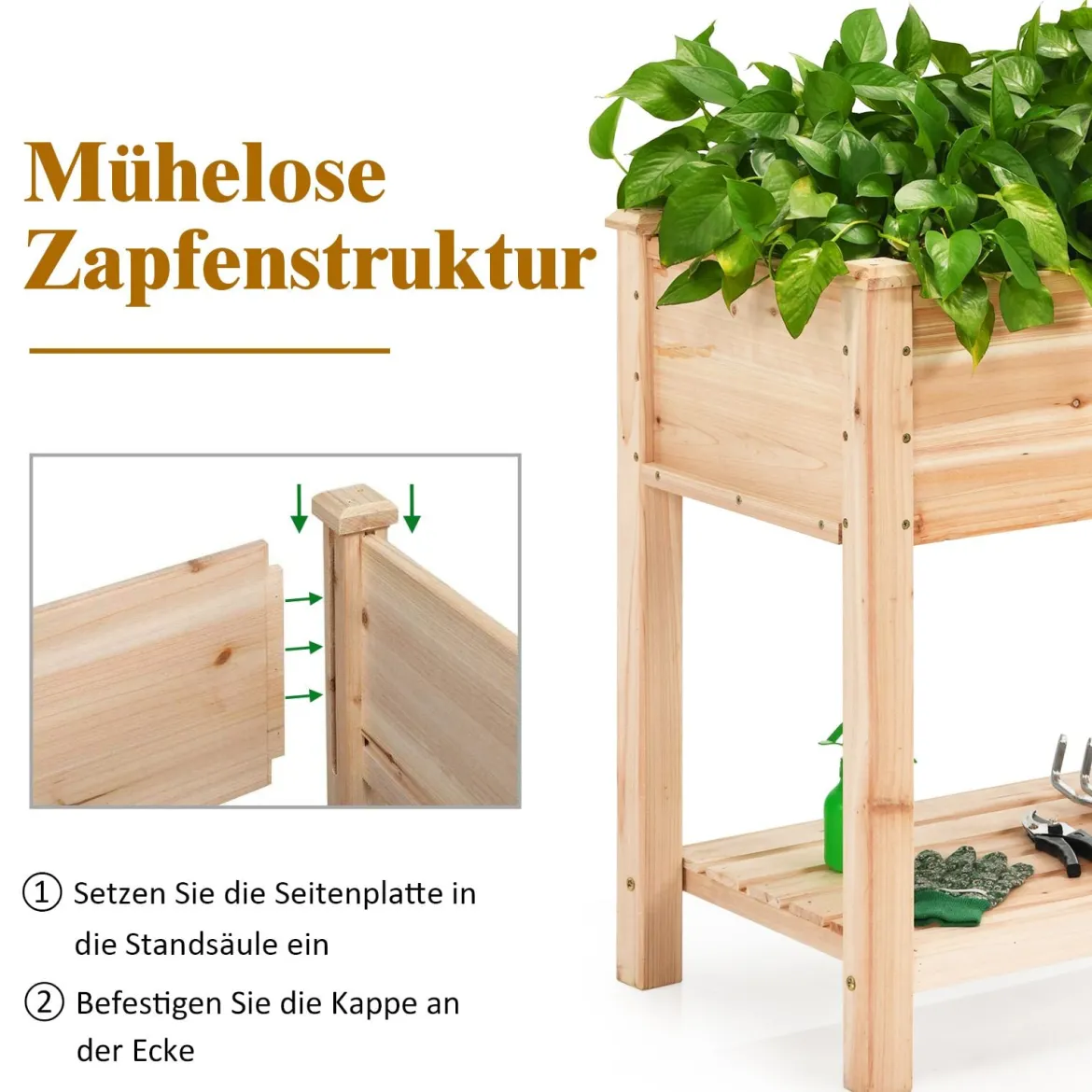 Gartenhochbeet Holz-Hochbeet mit Beinen Pflanztrog aus Holz Pflanzbeet groß mit Ablage 86 x 46 x 76 cm