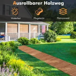 Garten-Holzweg 245 x 55 x 2 cm Ausrollbarer Witterungsbeständiger Gerader Gehweg im Freien