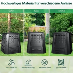 Garten Komposter 380 L PP Thermokomposter mit Deckel & verstellbaren Luftschlitzen 78 x 64 x 80 cm Schwarz
