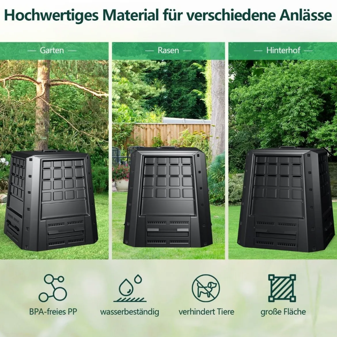 Garten Komposter 380 L PP Thermokomposter mit Deckel & verstellbaren Luftschlitzen 78 x 64 x 80 cm Schwarz