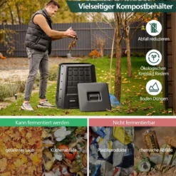 Garten Komposter 380 L PP Thermokomposter mit Deckel & verstellbaren Luftschlitzen 78 x 64 x 80 cm Schwarz
