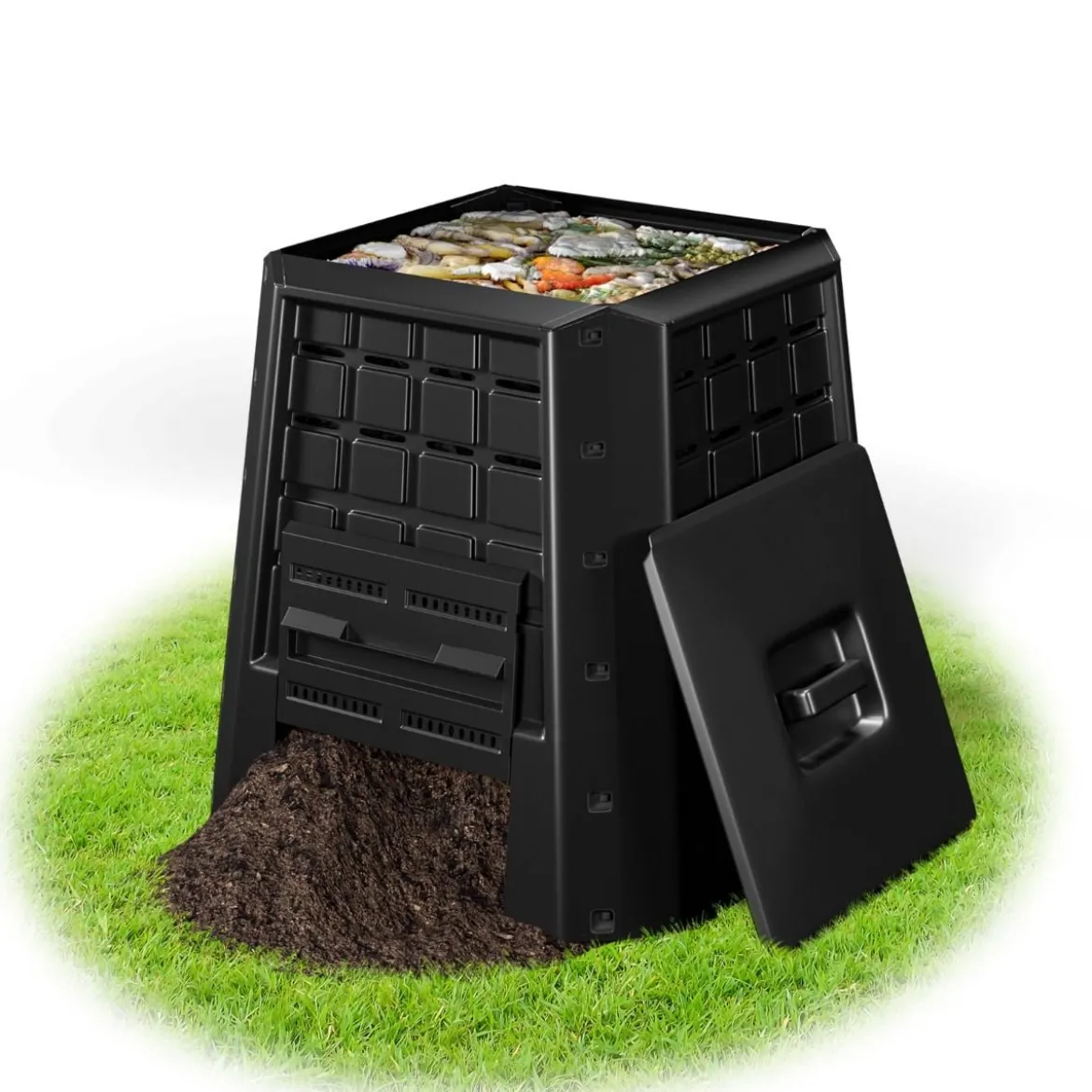 Garten Komposter 380 L PP Thermokomposter mit Deckel & verstellbaren Luftschlitzen 78 x 64 x 80 cm Schwarz