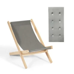 Gartenliege Klappbarer Holzstuhl mit Kissen für den Poolbereich Natur + Grau