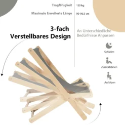 Gartenliege Klappbarer Holzstuhl mit Kissen für den Poolbereich Natur + Grau