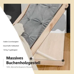 Gartenliege Klappbarer Holzstuhl mit Kissen für den Poolbereich Natur + Grau