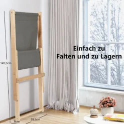 Gartenliege Klappbarer Holzstuhl mit Kissen für den Poolbereich Natur + Grau